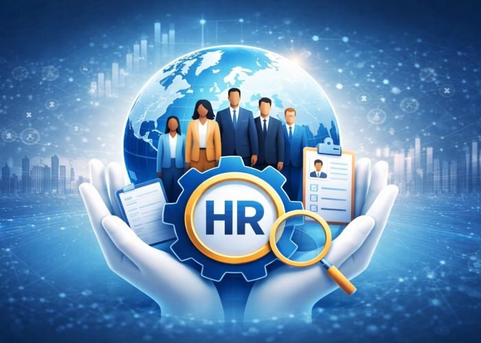 Global talent acquisition and manpower recruitment services concept image